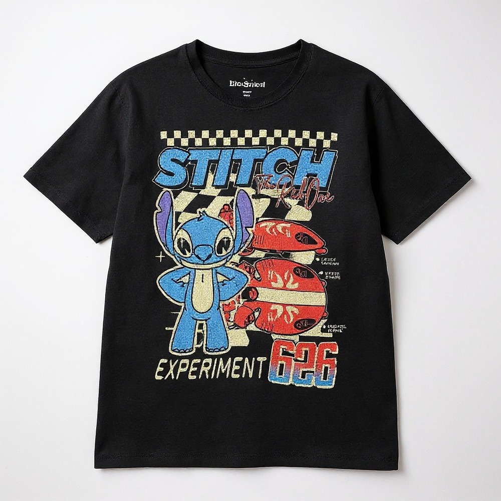 Disney Lilo & Stitch Experiment 626 Graphic Print Black T-Shirt Men's